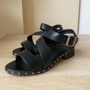 Kitten Heel Black Studded Sandals US6